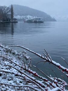 Diamant cruising on Laake Lucerne at winter time