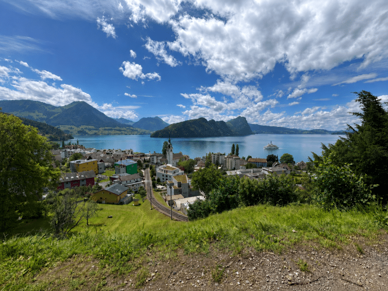 View from Plattenbankli over Vitznau and Lake Lucerne